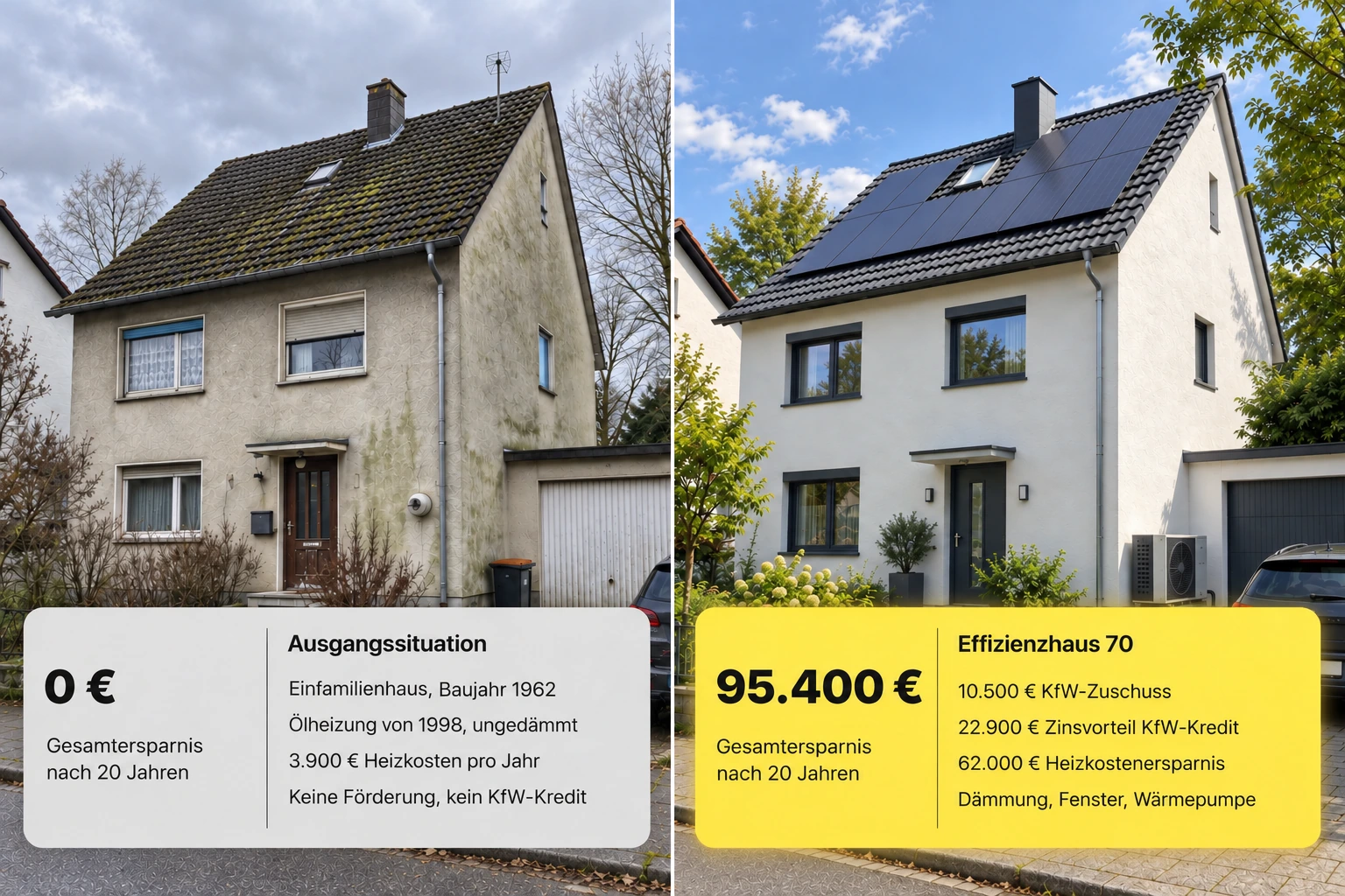 Musterbeispiel Ulm: Einfamilienhaus von 1962 vor und nach der Sanierung zum Effizienzhaus 70